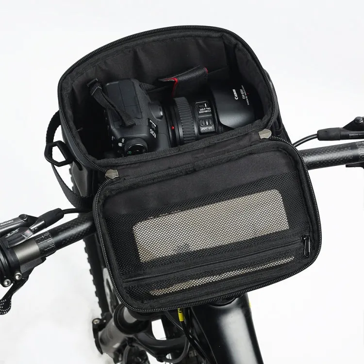 Rhinowalk Bicycle Front Handle Bag Camera Bag Waterproof 7.5 inch Large Touch Screen Navigation Mobile Phone Bag Bicycle Bag(Matt Full Black)
