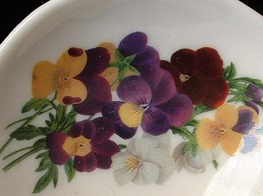 Tea Bag Caddy Pansies Teapot Shape England Bone China Violas Violets 2006