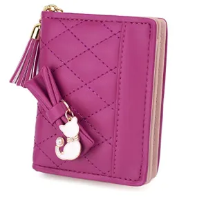 UTO Women PU Leather Small Wallet Cat Pendant Card Phone Holder Zipper Coin Purse Zoey Rose Pink