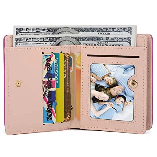 UTO Women PU Leather Small Wallet Cat Pendant Card Phone Holder Zipper Coin Purse Zoey Rose Pink