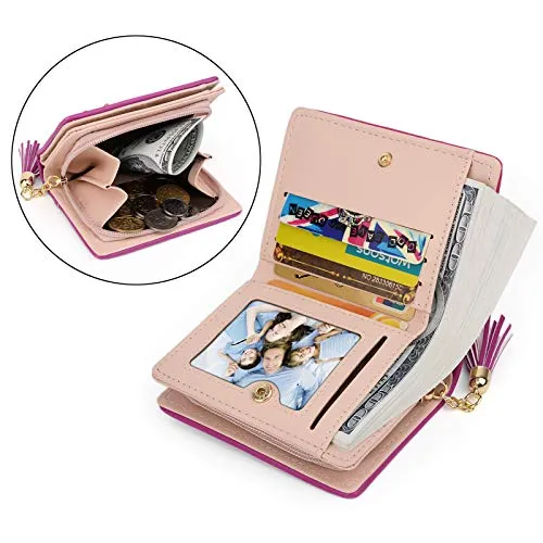 UTO Women PU Leather Small Wallet Cat Pendant Card Phone Holder Zipper Coin Purse Zoey Rose Pink