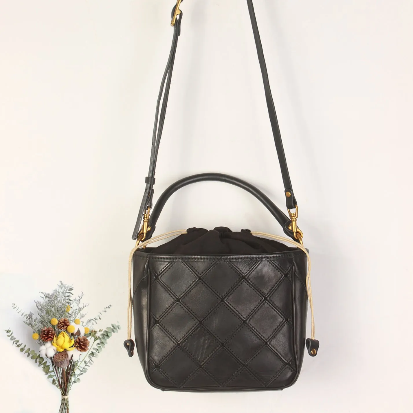 Vintage Womens Bucket Shoulder Bag Genuine Leather Handbags For Women