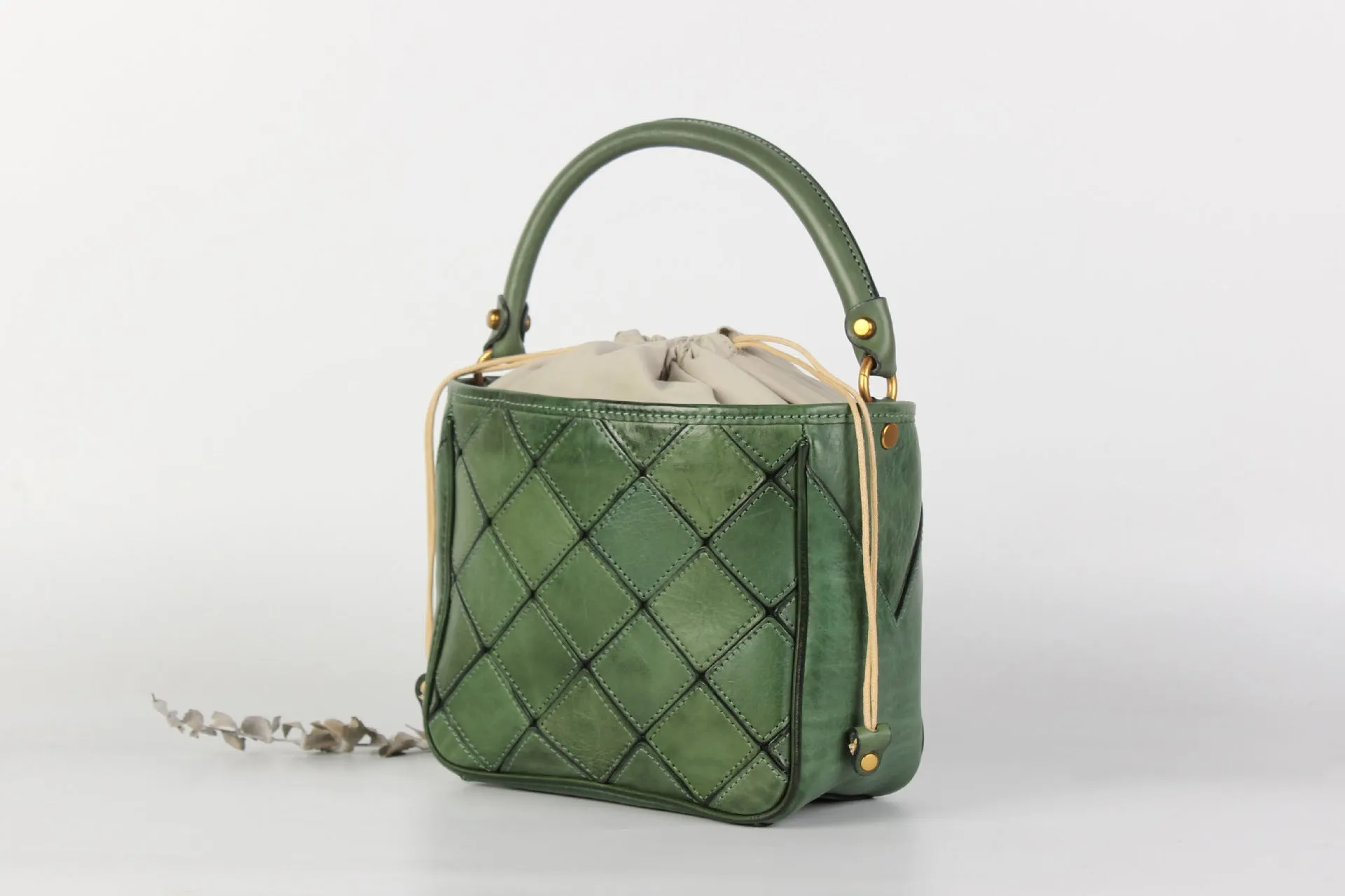 Vintage Womens Bucket Shoulder Bag Genuine Leather Handbags For Women
