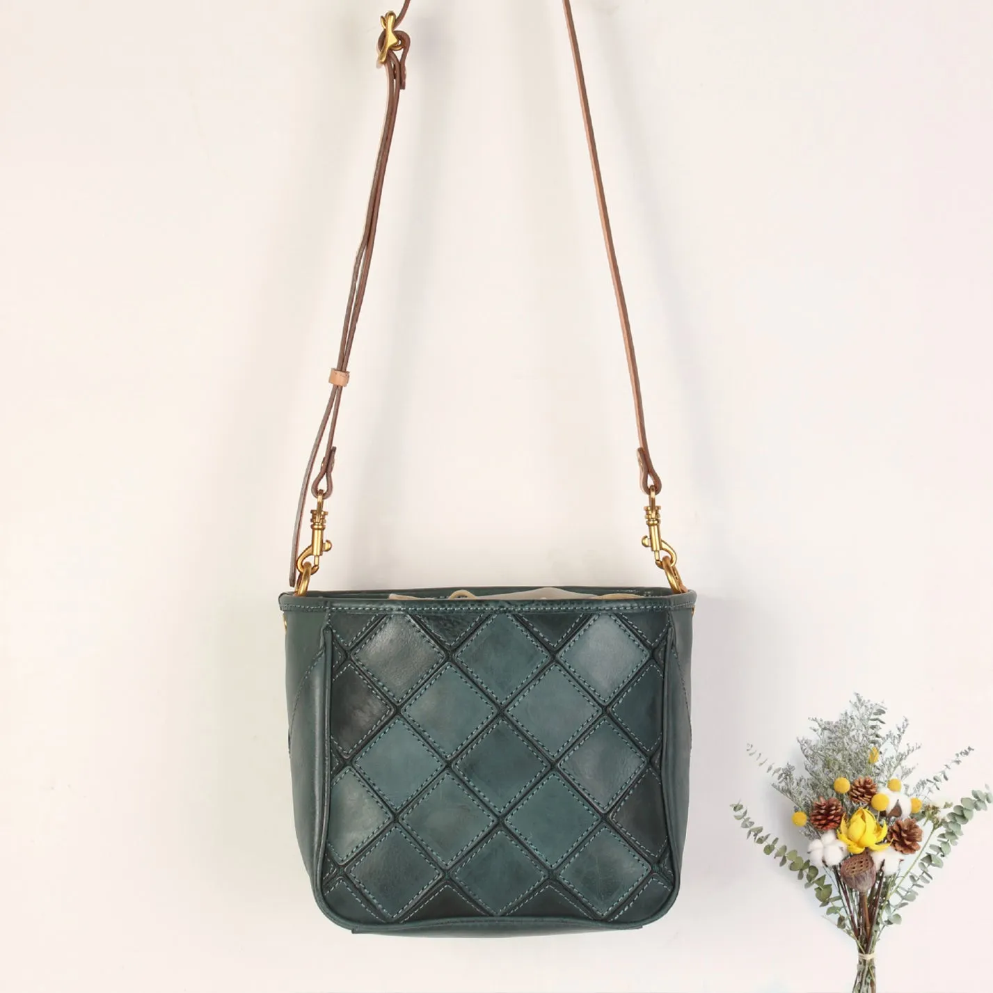 Vintage Womens Bucket Shoulder Bag Genuine Leather Handbags For Women