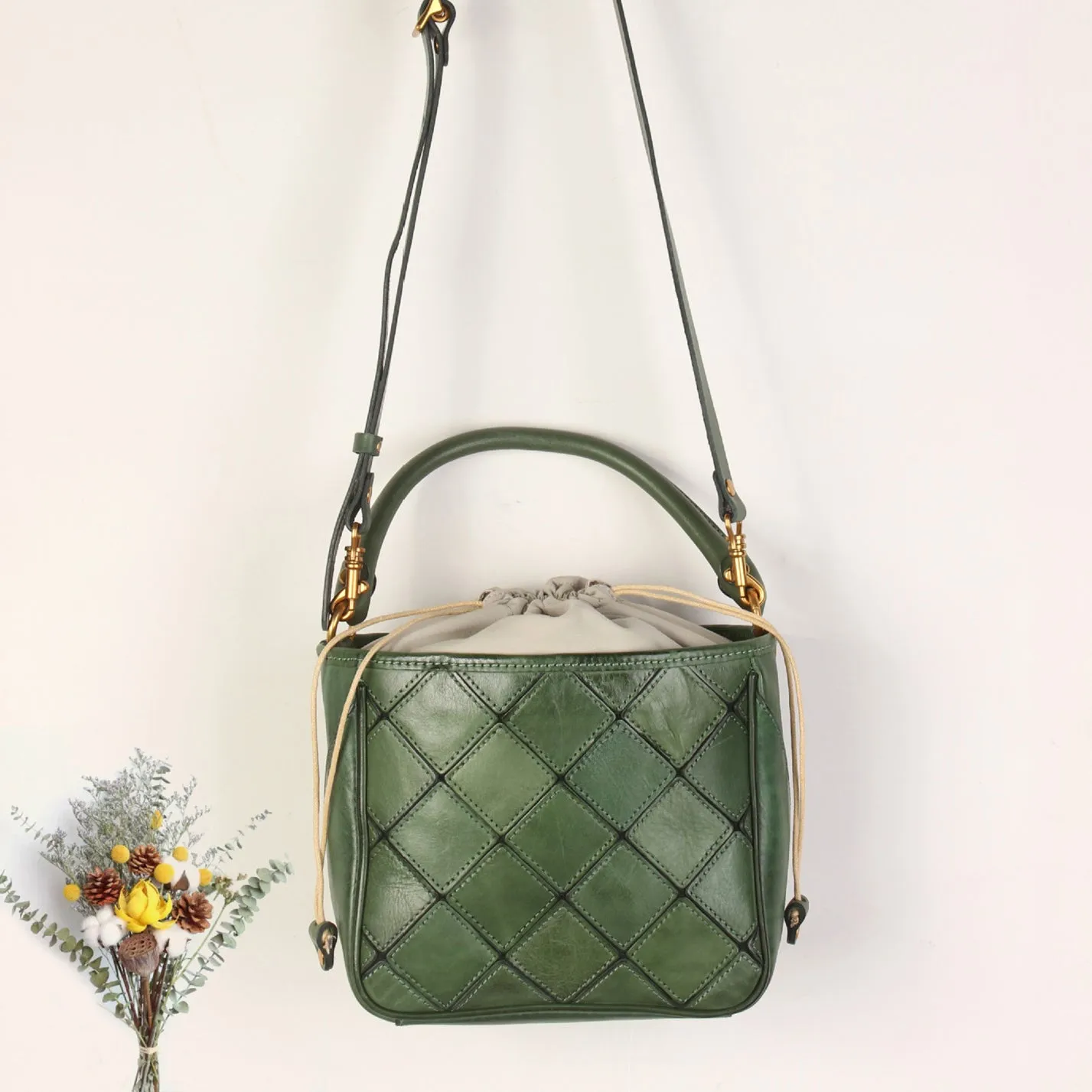 Vintage Womens Bucket Shoulder Bag Genuine Leather Handbags For Women