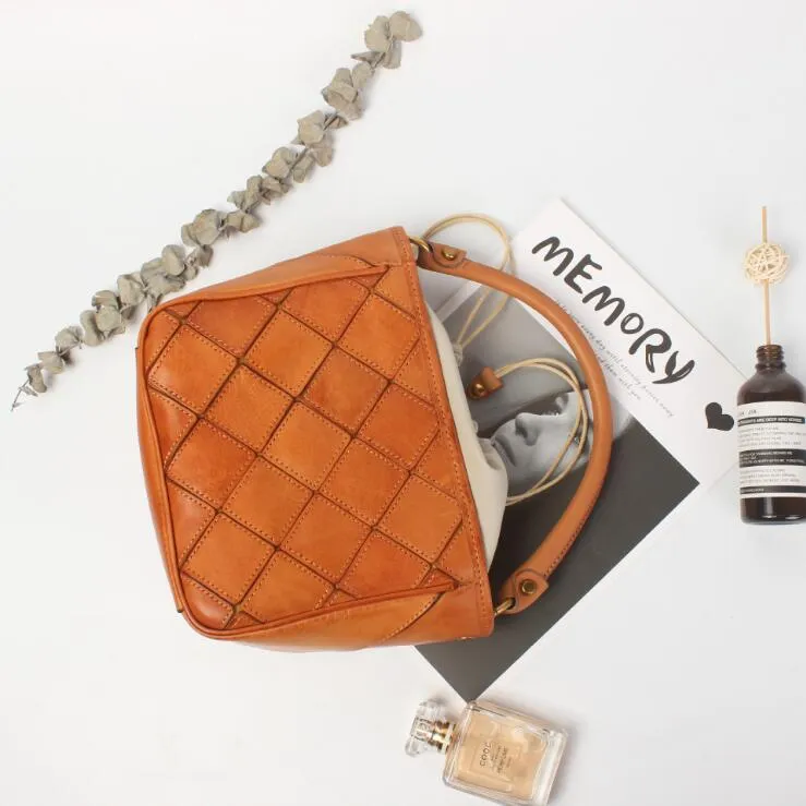 Vintage Womens Bucket Shoulder Bag Genuine Leather Handbags For Women