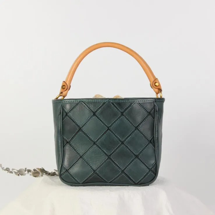 Vintage Womens Bucket Shoulder Bag Genuine Leather Handbags For Women