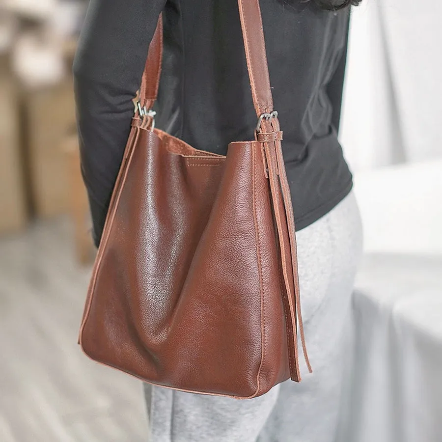 Womens Black Leather Bucket Bag Ladies Shoulder Bag