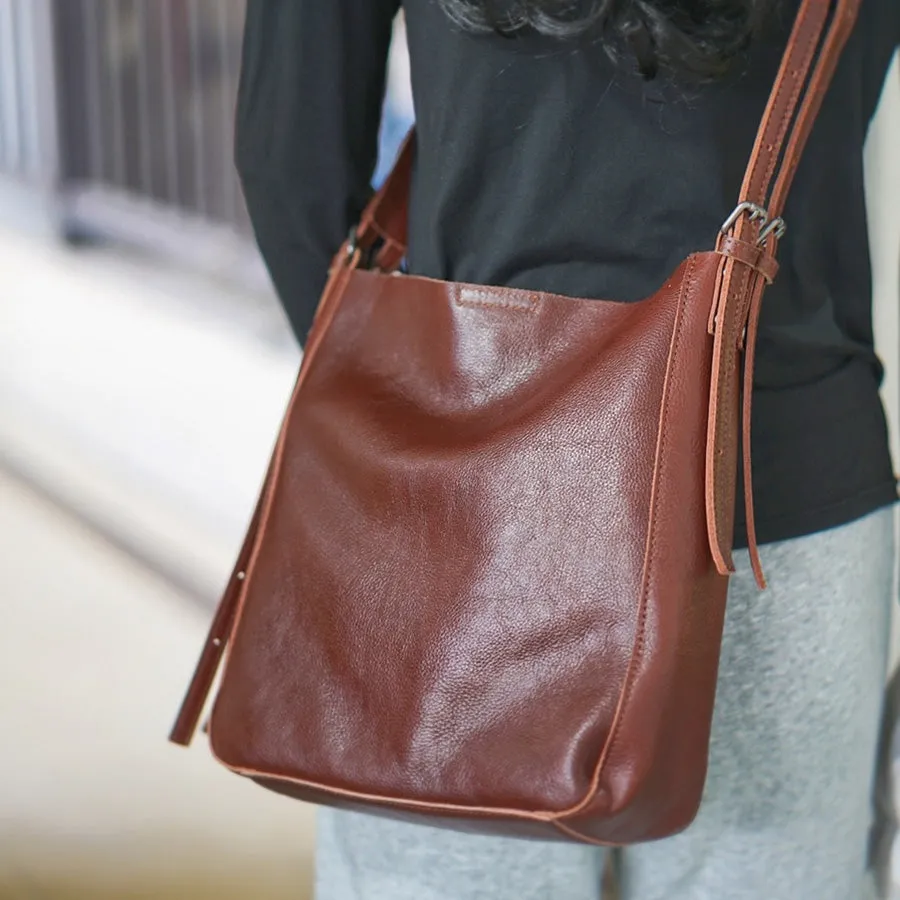 Womens Black Leather Bucket Bag Ladies Shoulder Bag