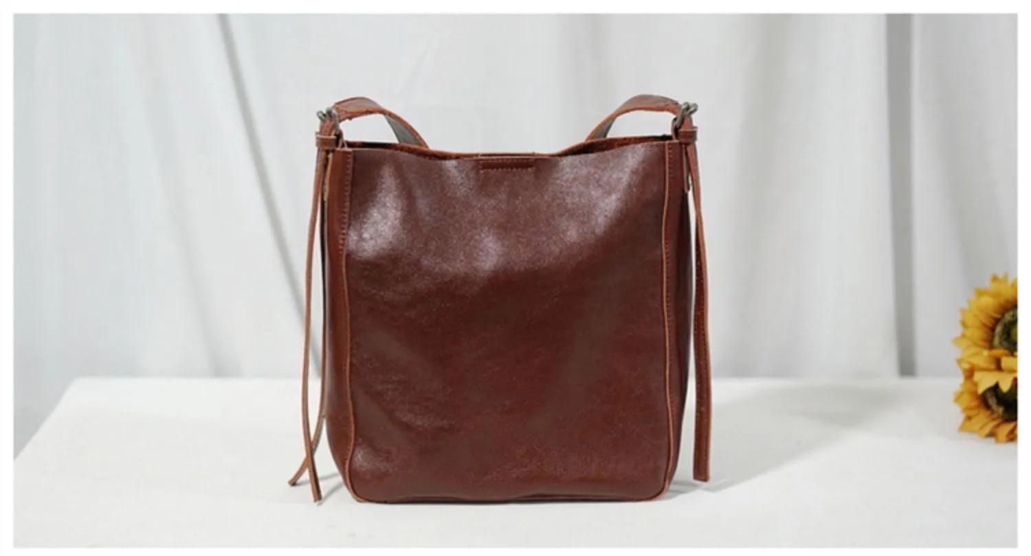 Womens Black Leather Bucket Bag Ladies Shoulder Bag