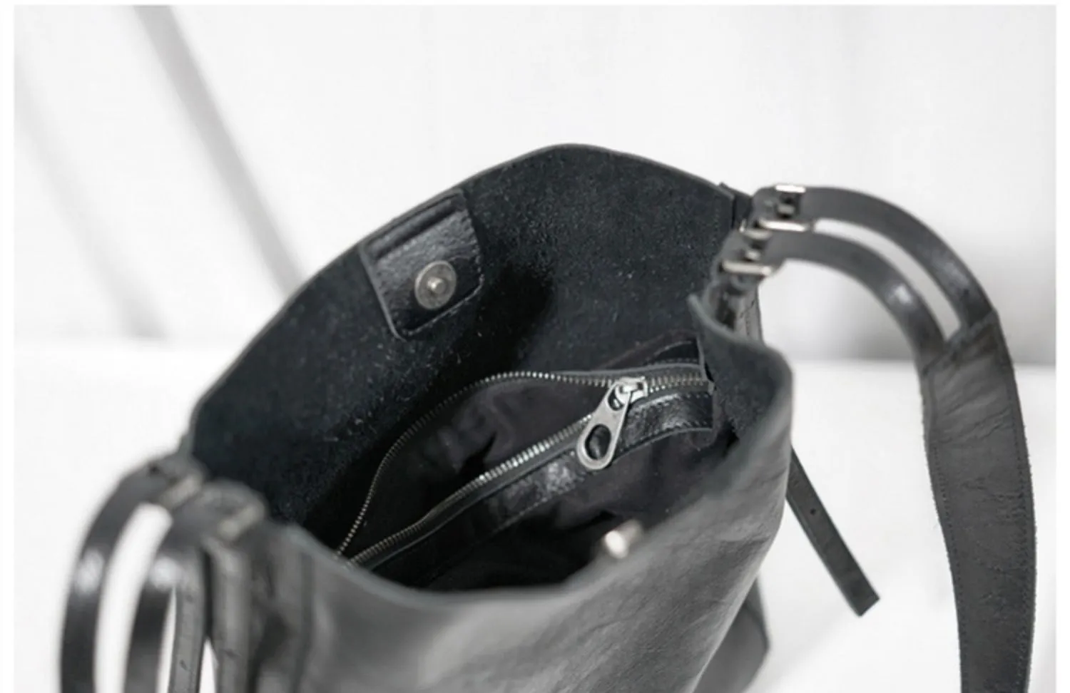 Womens Black Leather Bucket Bag Ladies Shoulder Bag