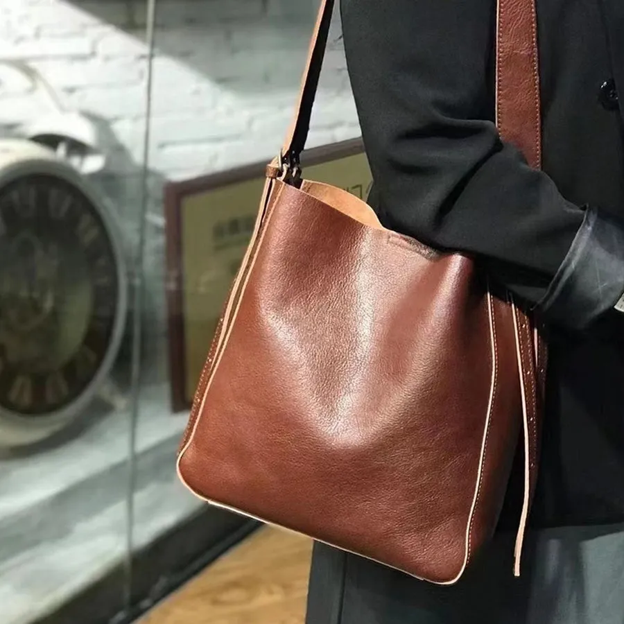 Womens Black Leather Bucket Bag Ladies Shoulder Bag