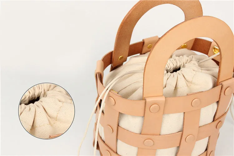 Womens Brown Side Bag Leather Bucket Bag For Women