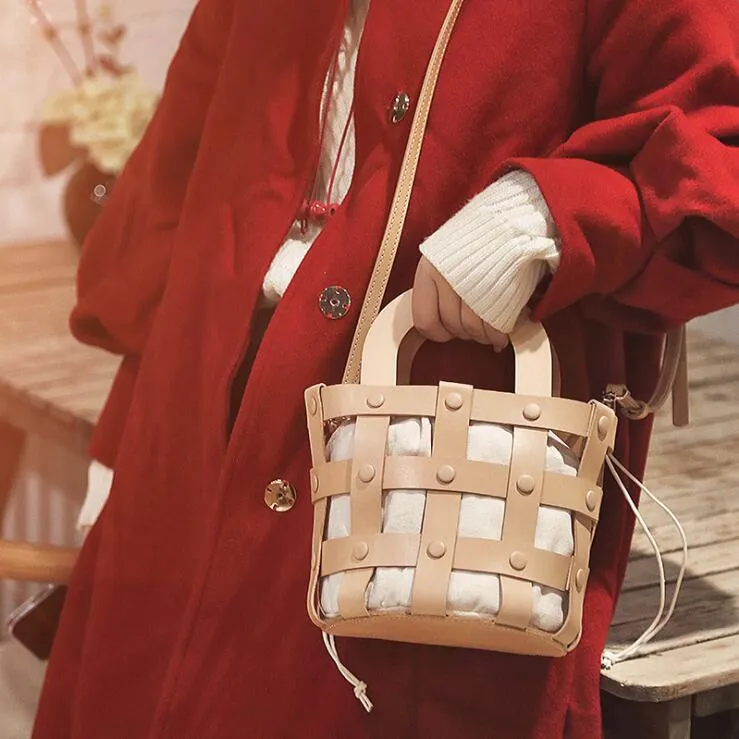 Womens Brown Side Bag Leather Bucket Bag For Women