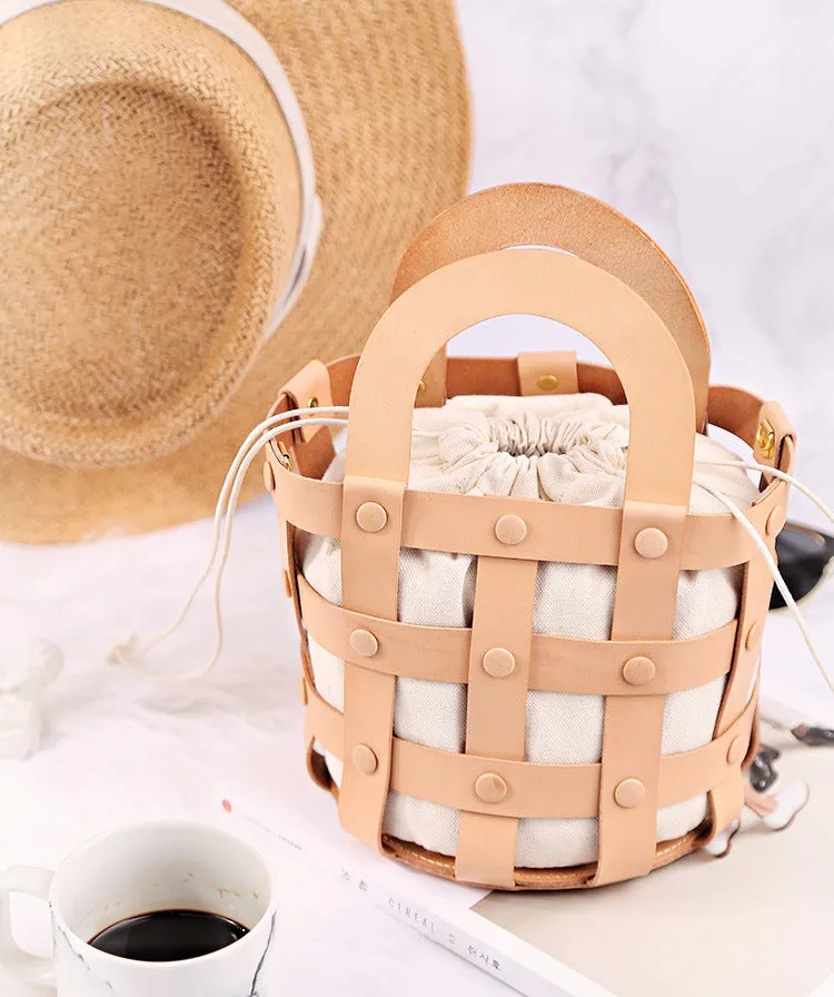 Womens Brown Side Bag Leather Bucket Bag For Women