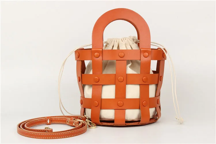 Womens Brown Side Bag Leather Bucket Bag For Women