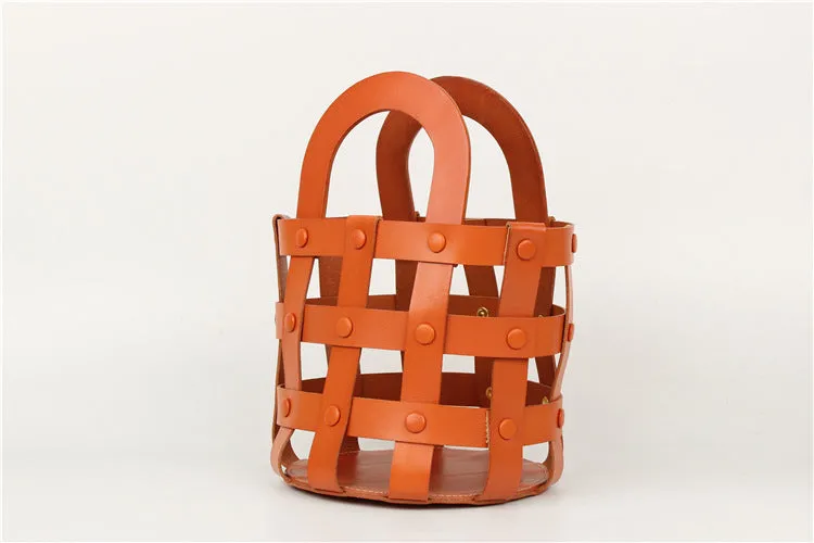 Womens Brown Side Bag Leather Bucket Bag For Women