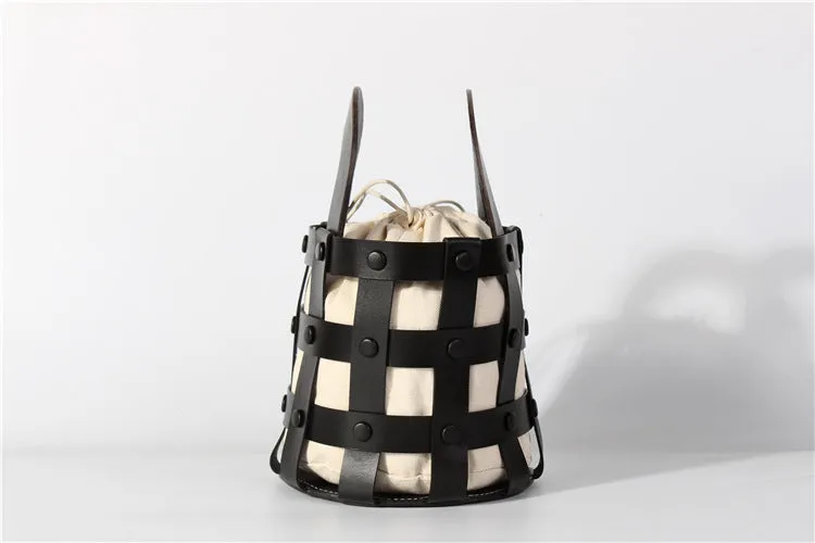 Womens Brown Side Bag Leather Bucket Bag For Women