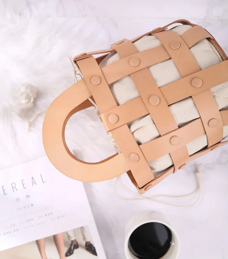 Womens Brown Side Bag Leather Bucket Bag For Women