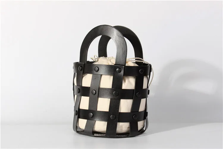 Womens Brown Side Bag Leather Bucket Bag For Women