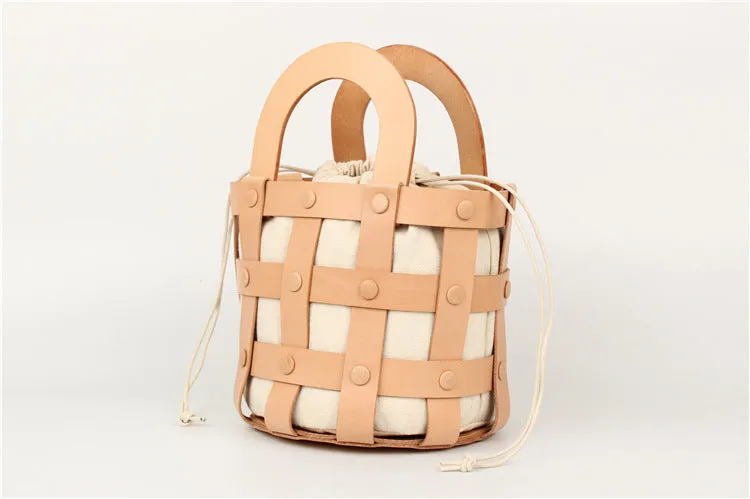 Womens Brown Side Bag Leather Bucket Bag For Women