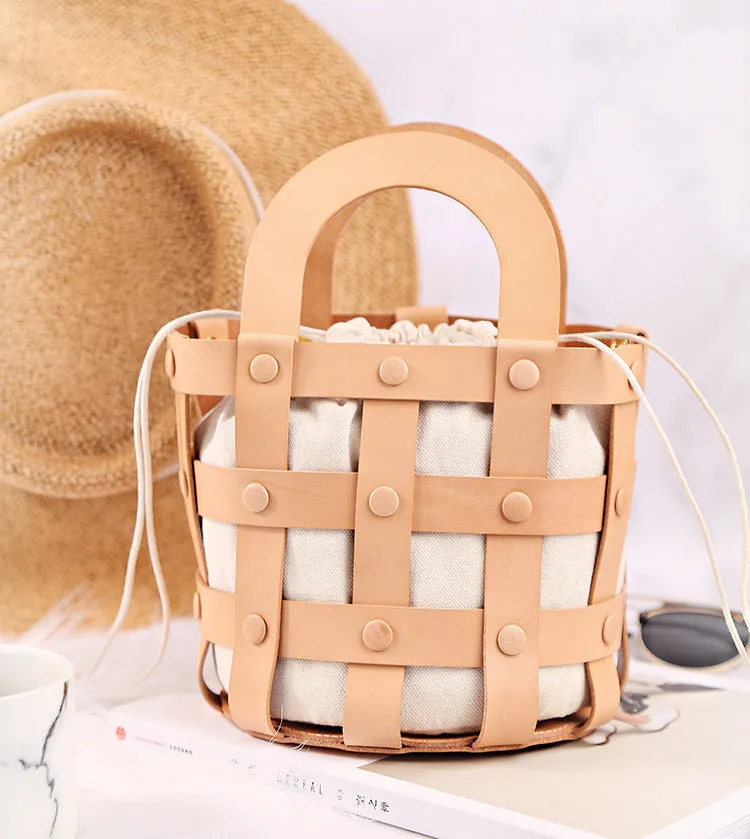 Womens Brown Side Bag Leather Bucket Bag For Women
