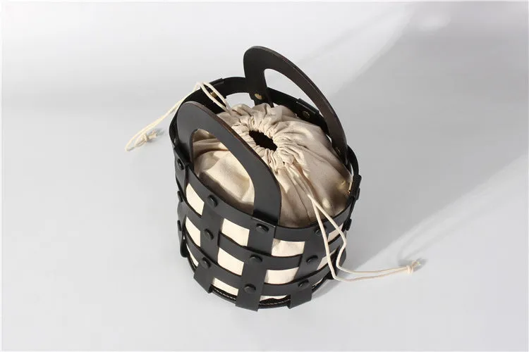Womens Brown Side Bag Leather Bucket Bag For Women