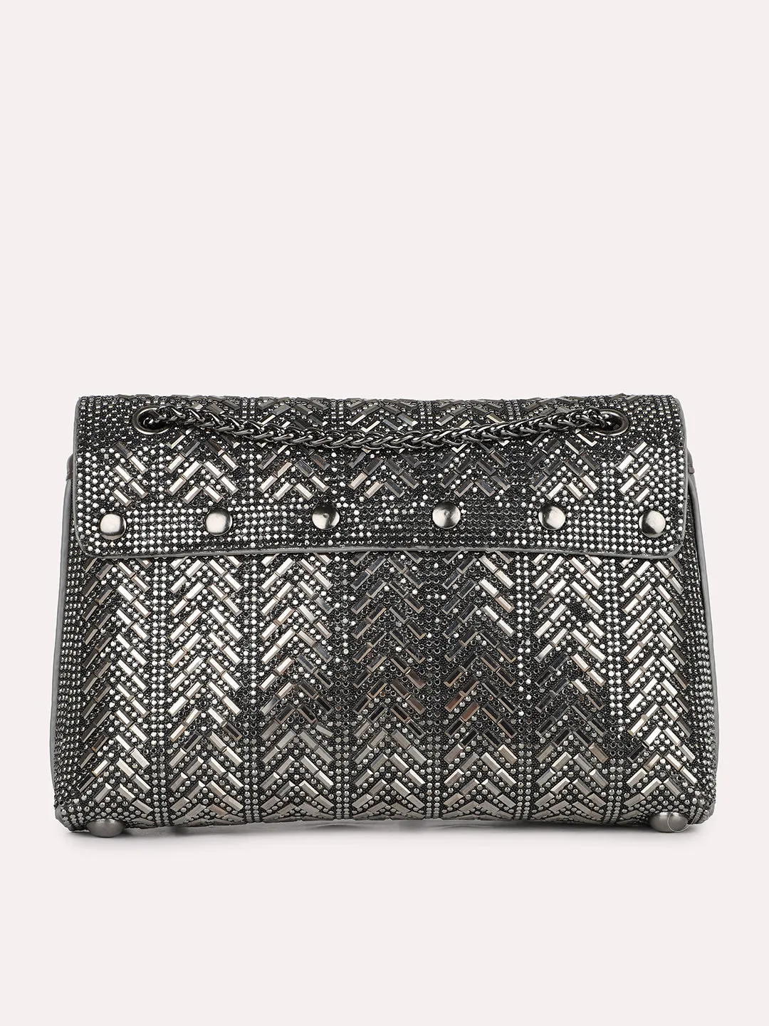 Womens Grey Embellished Sling Bag