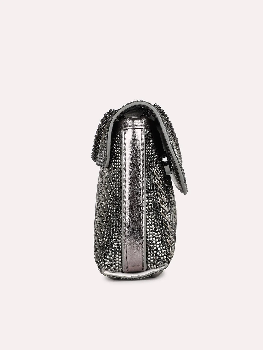 Womens Grey Embellished Sling Bag
