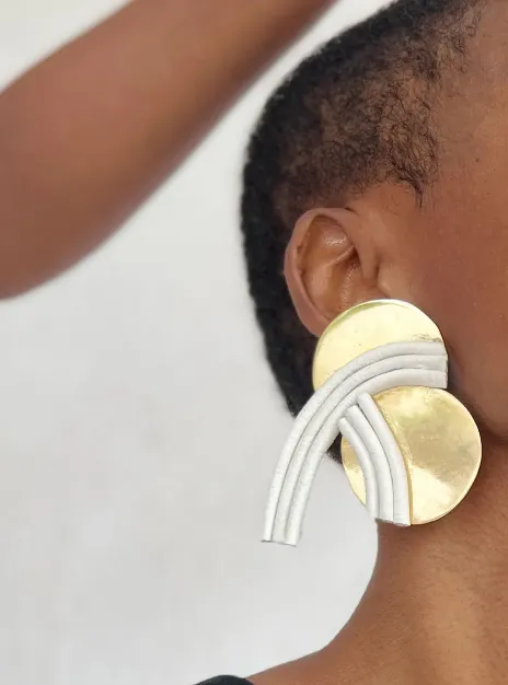 XITA Empress earrings with sterling silver ear pins and Leather Offcuts