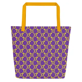 Yellow and Purple Non-Binary Symbol Pattern Large Tote Bag